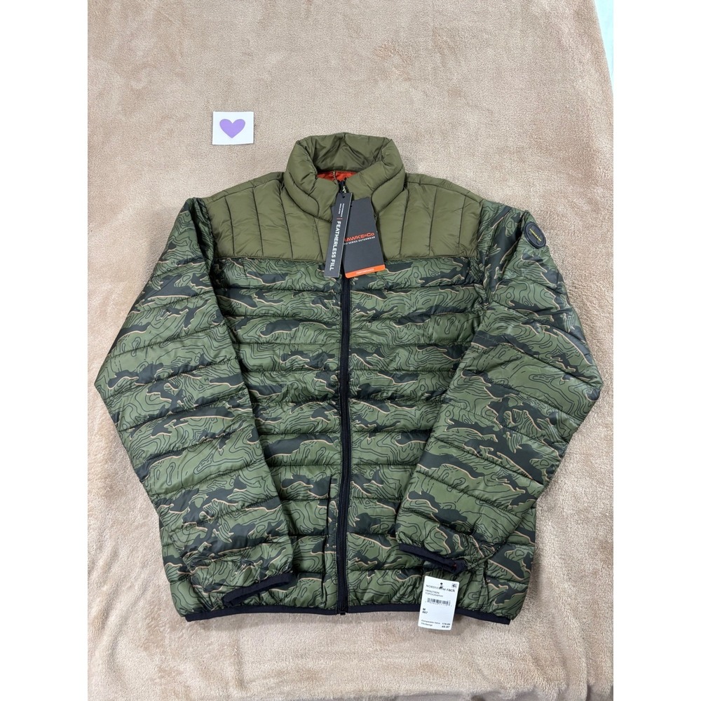 Hawke & Co Performance Puffer jacket Mens M Green Camo Tiger Stripe Full Zip New